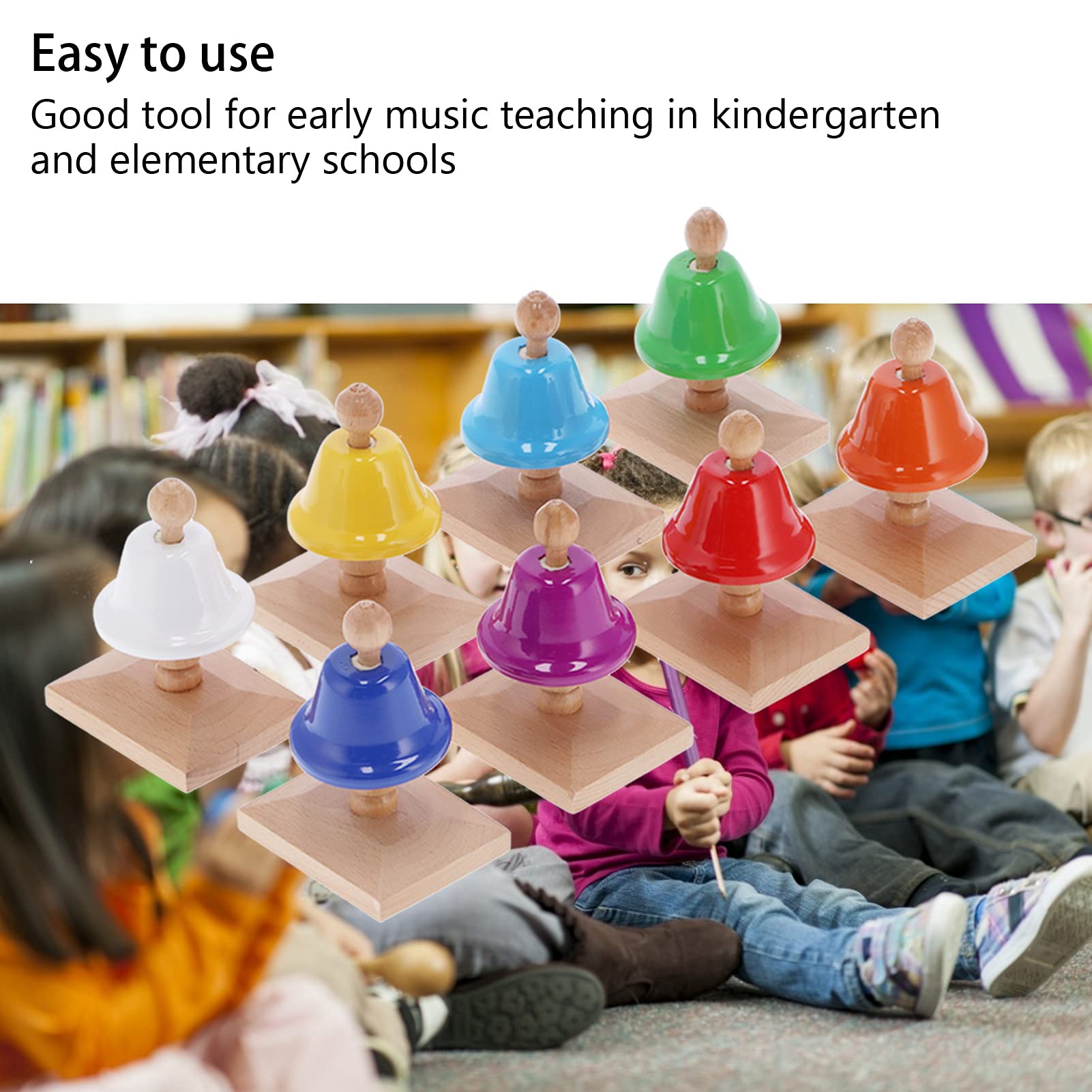 Juego de Campanas de Mano de 8 Notas, Juguete de Percusión Musical de Metal Colorido para Educación Musical de Niños, 8 Piezas con Soporte de Madera y Baquetas