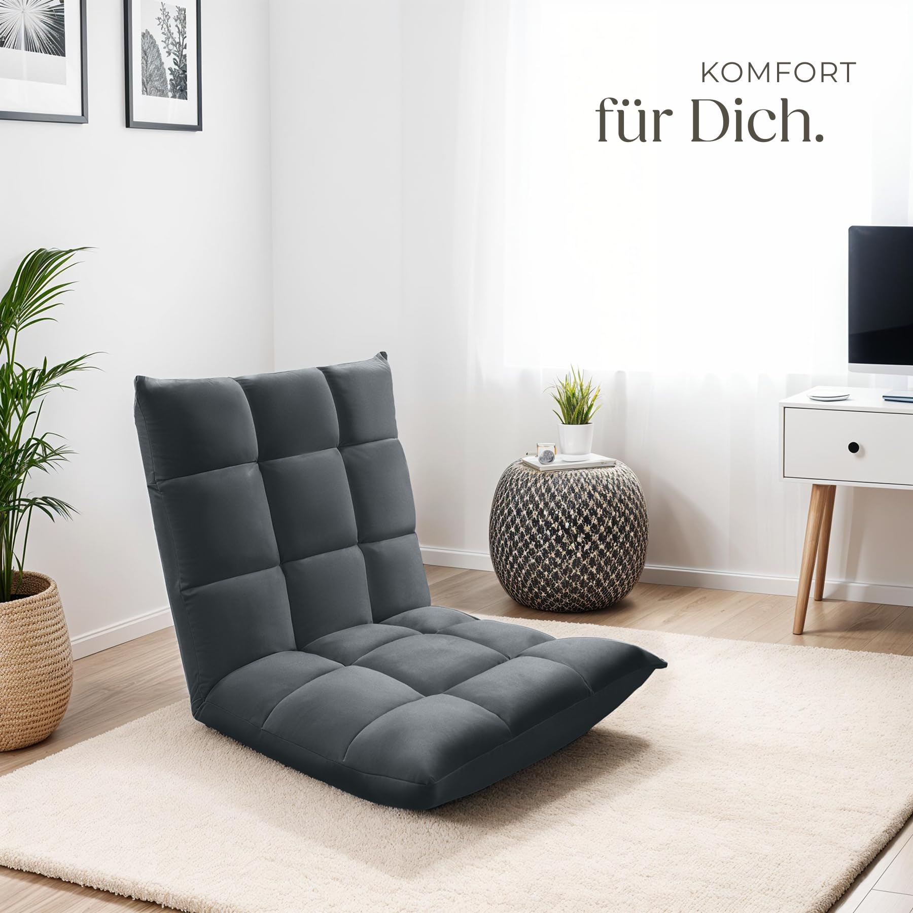 tectake® Relaxsessel, XXL Bodenstuhl faltbar mit Liegefunktion, Bodensessel mit Verstellbarer Rückenlehne, nutzbar als Sessel, Sitzkissen, Bodenkissen, Relaxliege oder für Meditation (grau)