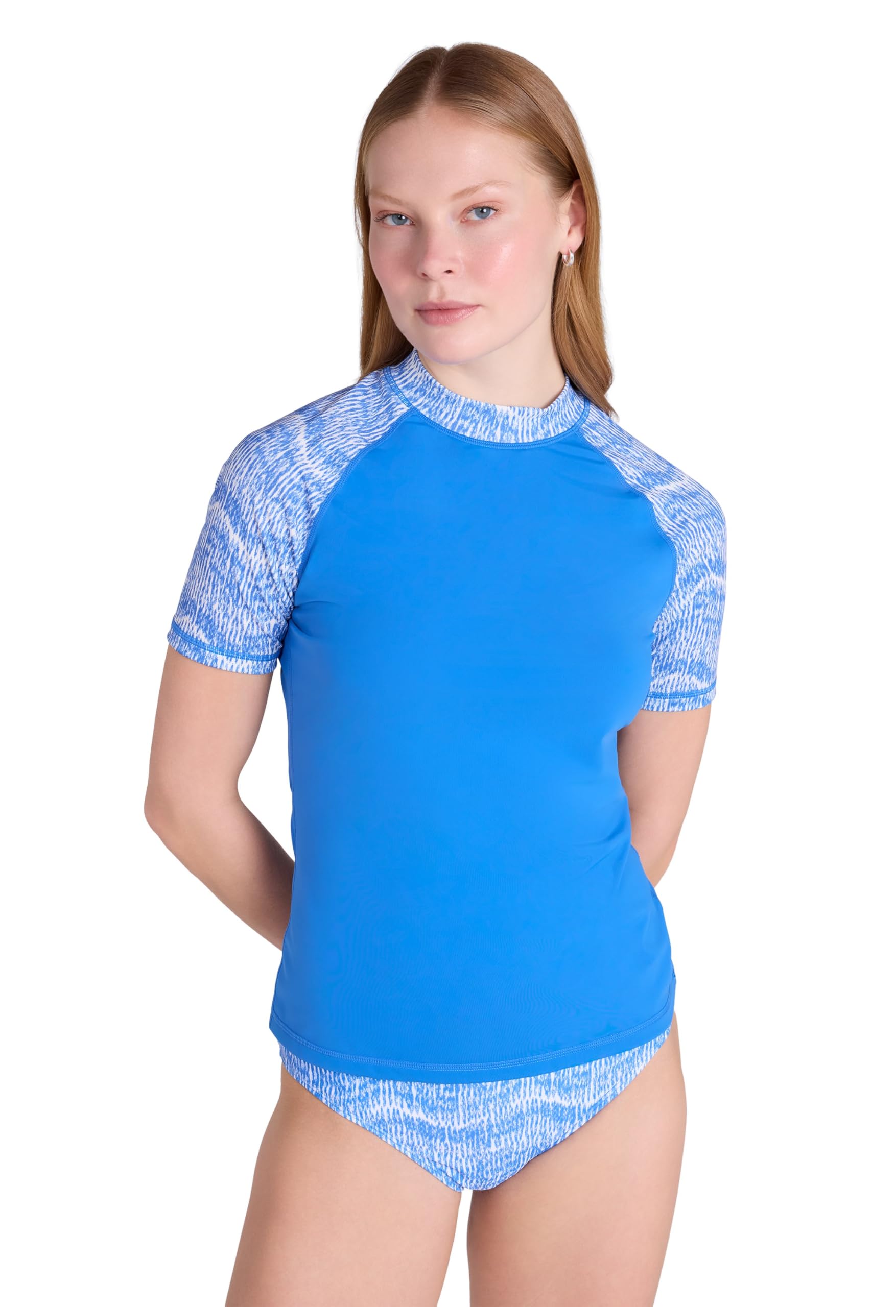 Mountain Warehouse Womens Patterned Rash Vest - UPF50+ Sun Protection, Rash Guard, Quick Drying, Flat Seams Swimwear, Stretch Top- for Spring Summer, Swimming Blue (Patterned) Women's Size 12
