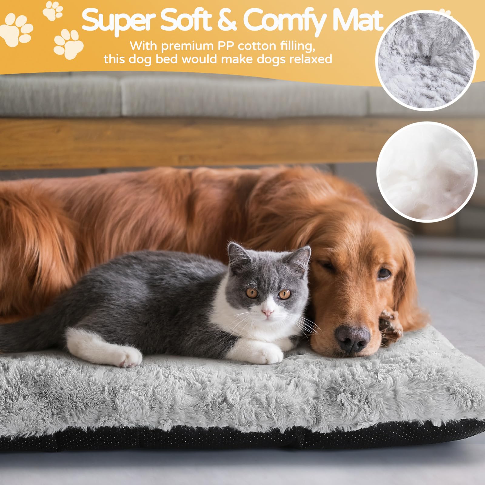 Baodan Hondenbed voor grote honden, wasbaar, 122 x 75 cm, hondenkussen, wollig, met antislip onderkant, XXL hondenbedden voor grote honden, bruin