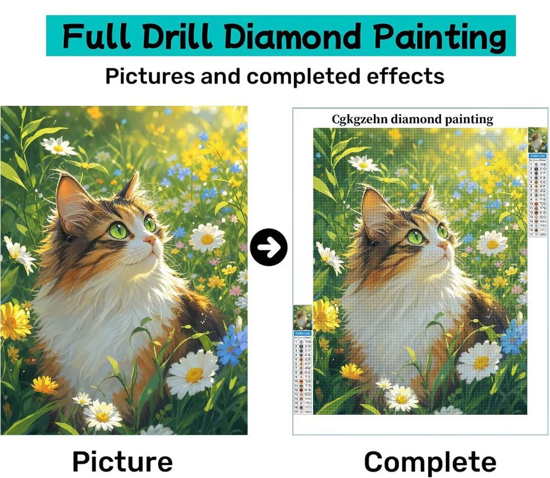 Diamond Painting Gato Kit, Manualidad Creativa y Relajante 60x80cm C8-149