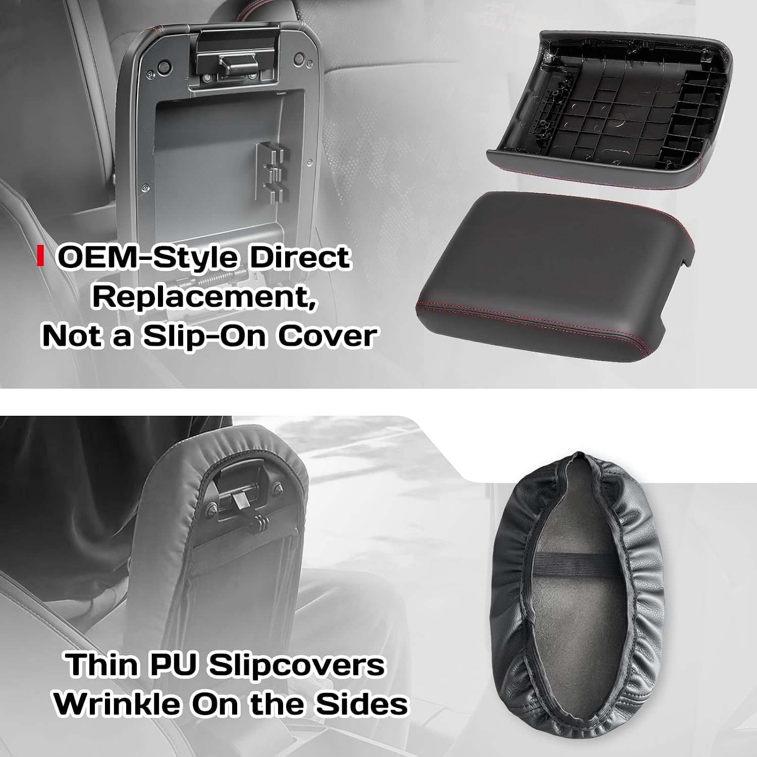 Center Console Armrest Lid Replacement for Tacoma 2016-2023 – OEM-Style Console Cover with Soft Cushion Foam & Premium PU Leather – Direct Replacement, Not a Slip-On Cover (Red)