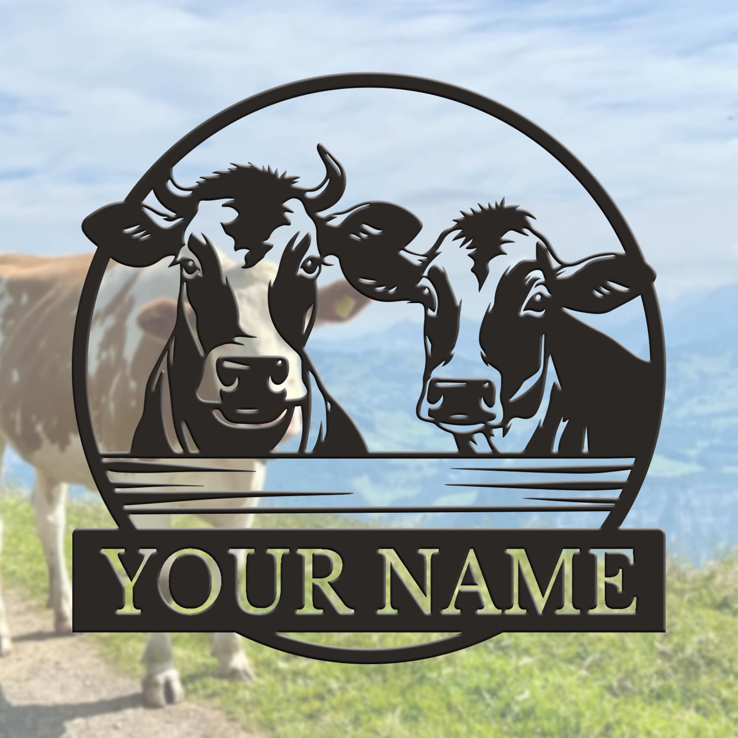 Personalized Cow Metal Sign, Custom Ranch Name Wall Art, Farmhouse Cattle Decor, Dairy Farmer Gift, Rustic Barn Plaque (Style-3)