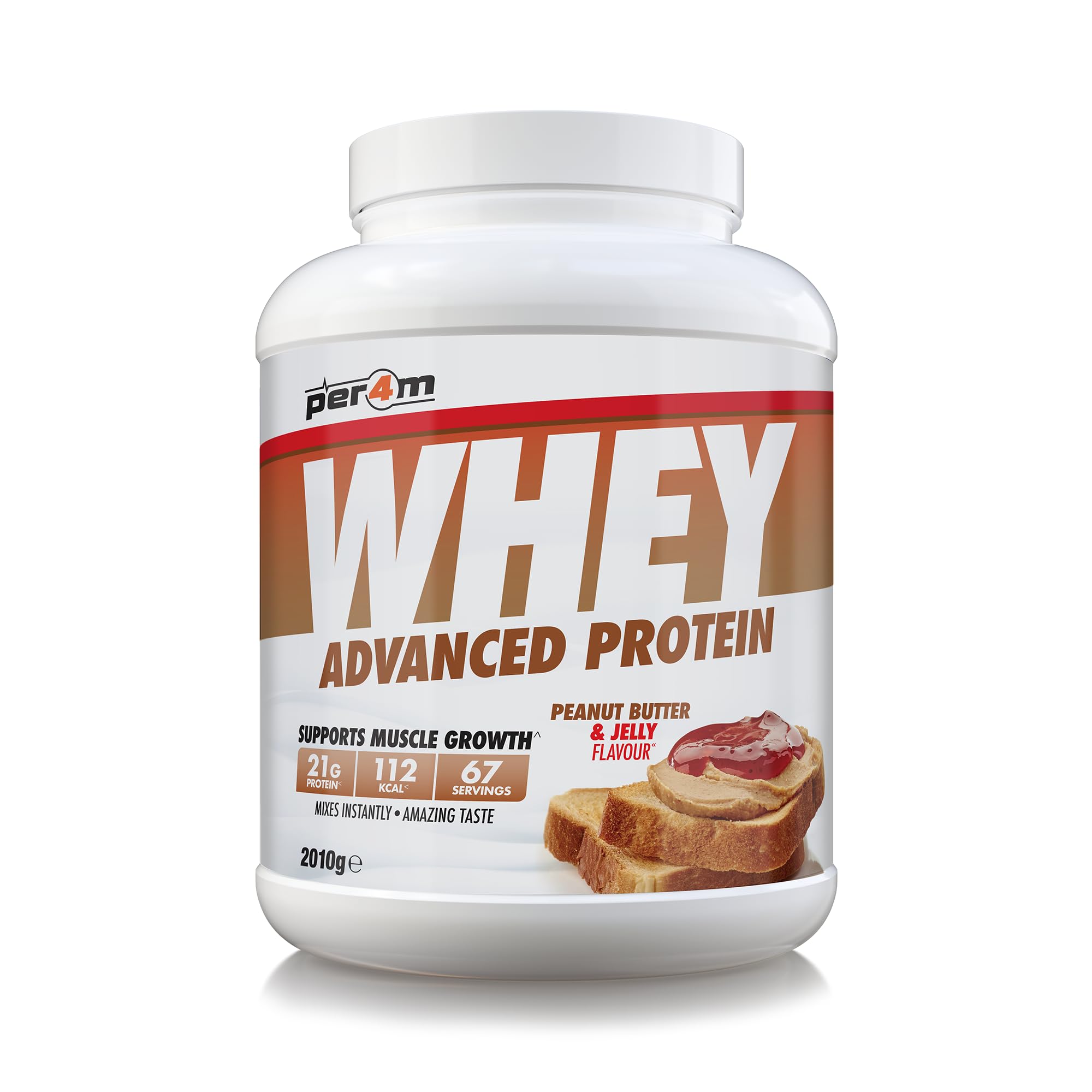 Per4m Protein Whey Powder | 67 Servings of High Protein Shake with Amino Acids | for Optimal Nutrition When Training | Low Sugar Gym Supplements (Peanut Butter & Jelly, 2010g)