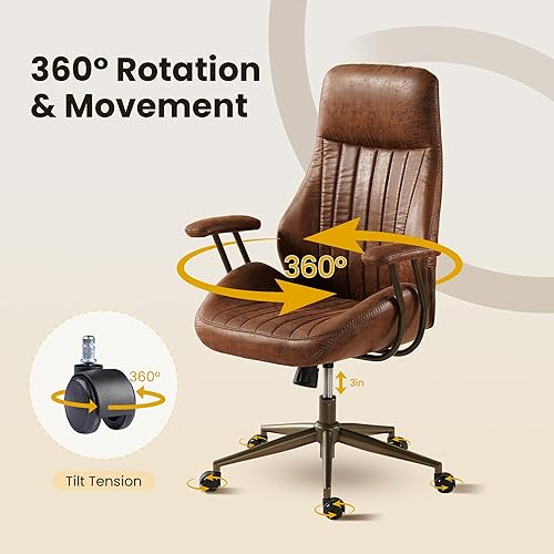 Miniatura 6 de Silla de escritorio de oficina en casa, silla de oficina moderna de mediados de siglo con soporte lumbar ajustable, silla ejecutiva de altura