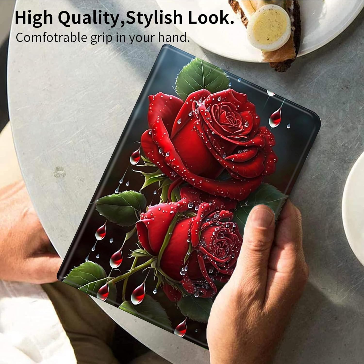 Case for 10.1" All-New Fire HD 10 Tablet (13th Generation,2023 Release) -PU Leather Slim Standing Smart Cover Case with Auto Sleep/Wake for Fire HD 10 2023,Red Rose