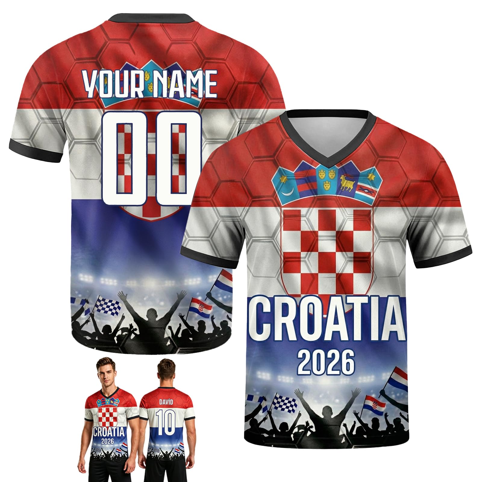 Personalised Football Shirt World Cup 2026, Custom Football Shirts Names & Numbers, Retro Football Shirts for Adults and Children, Breathable, Quick-Drying Custom Jersey (Croatia)
