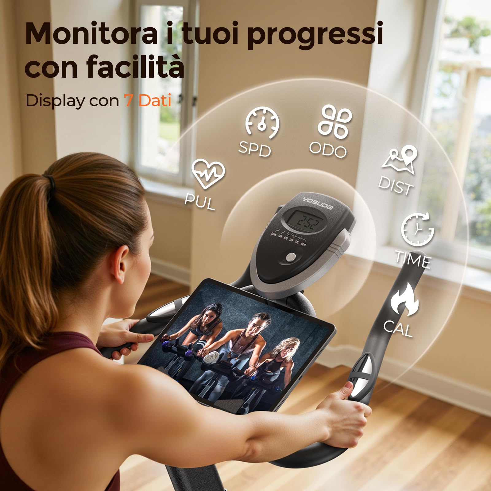 YOSUDA Cyclette da Casa con Resistenza Magnetica Regolabile 0-100%, Bicicletta per Allenamento Silenziosa con APP, Schermo LCD, Supporto Tablet, Capienza Massima 136 kg