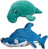 SmartPetLove Snuggle Puppy Tender-Tuffs Large Plush Dog Toys Bundle - XL Hammerhead Shark and Manatee - Tough Marine Animal Squeaky Toys