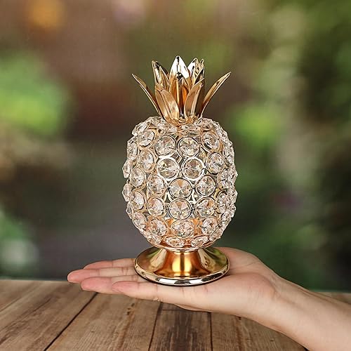 Miniatura 4 de JUXYES Adorno de piña con cuentas de cristal brillante, hecho a mano, candelabro decorativo de piña, figura de fruta artificial, estatua de mesa,
