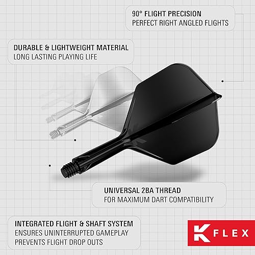 Miniatura 6 de Target Darts K Flex - Vuelos y ejes de dardos integrados, n.º 6 negro (mediano) | Paquete de 3 K-Flex - No6, Kflex todo en uno moldeado para dardos