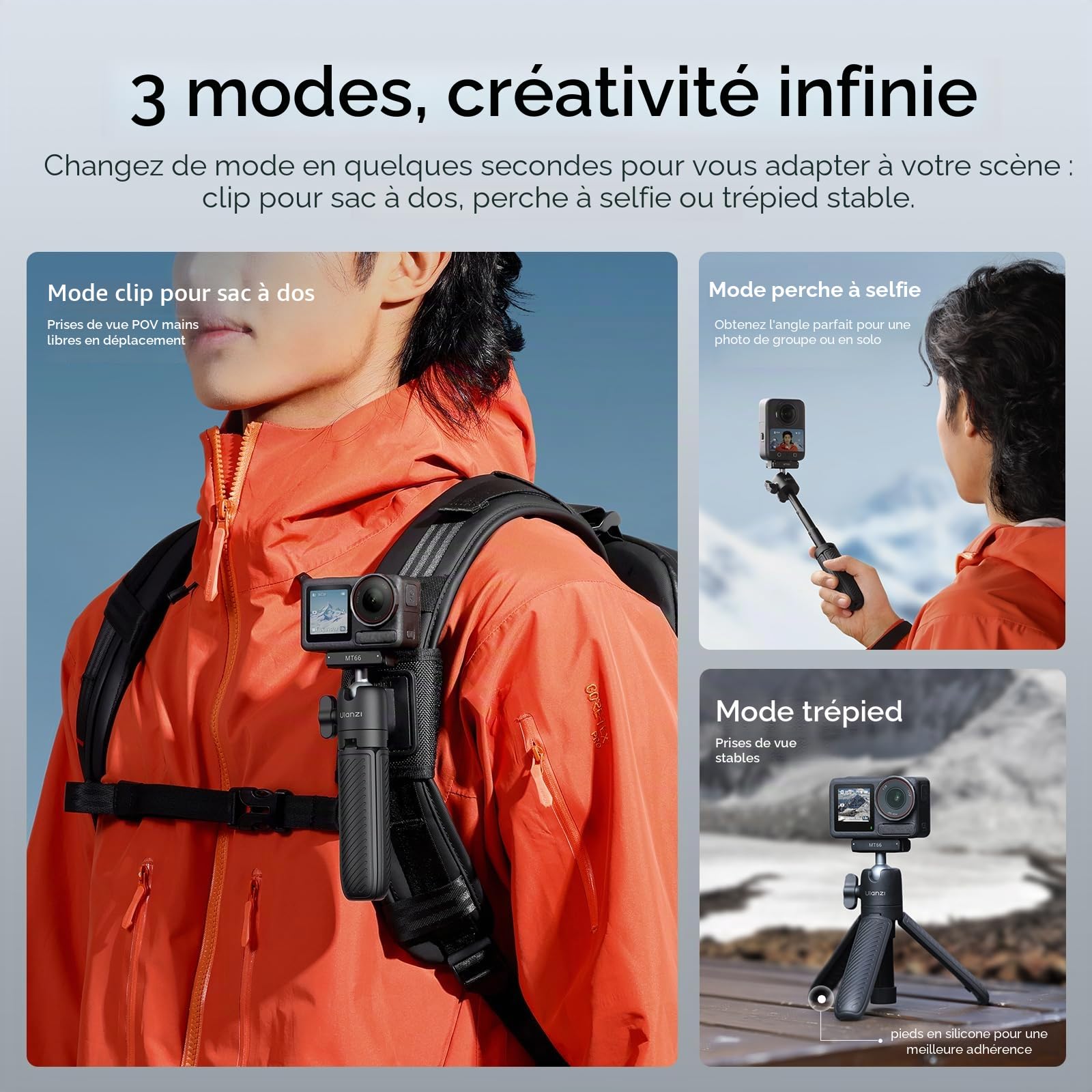 ULANZI MT66 Trépied pour caméra d'action, Support Adaptateur magnétique à dégagement Rapide pour DJI Osmo 360 Nano Action 5 Pro 4, Perche à Selfie/Mini trépied
