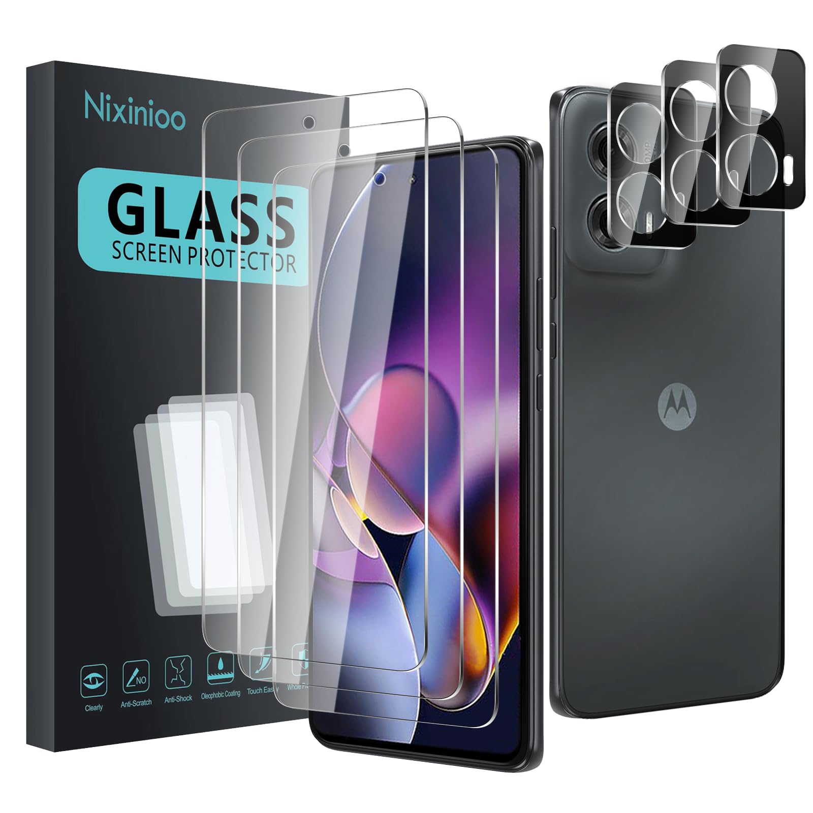 Paquete de 3 protectores de pantalla de vidrio templado para Motorola Moto G Stylus 5G 2024 + 3 protectores de lente de cámara, antihuellas, dureza 9H, resistente a los arañazos, fácil de