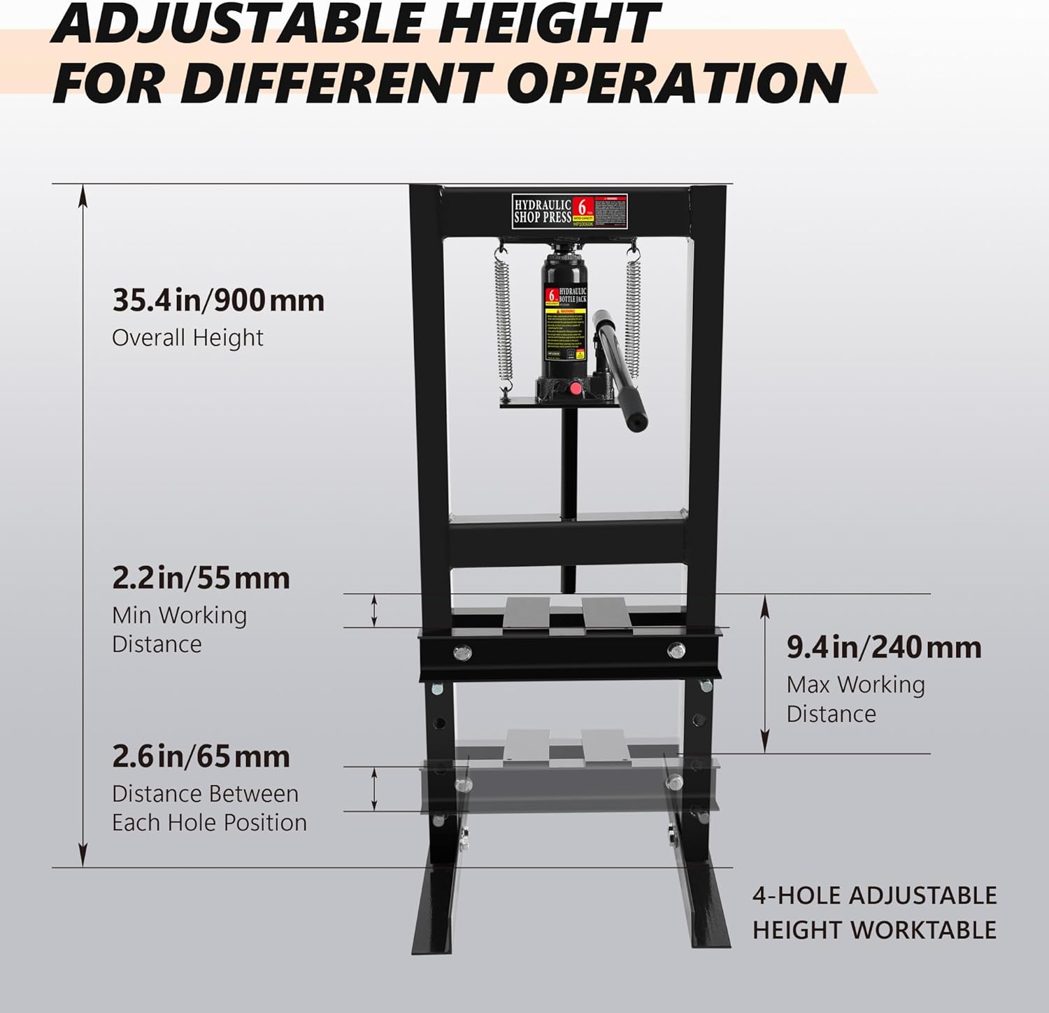 6 Ton Hydraulic Shop Press, Heavy-Duty H-Frame Bearing Press with Stamping Plates, Adjustable Worktable for Metal Bending, Straightening, Installing Bearings & U-Joints – Garage Floor Press Tool