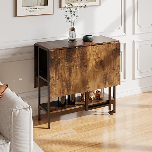 Industrial Brown Foldable Table On Wheels