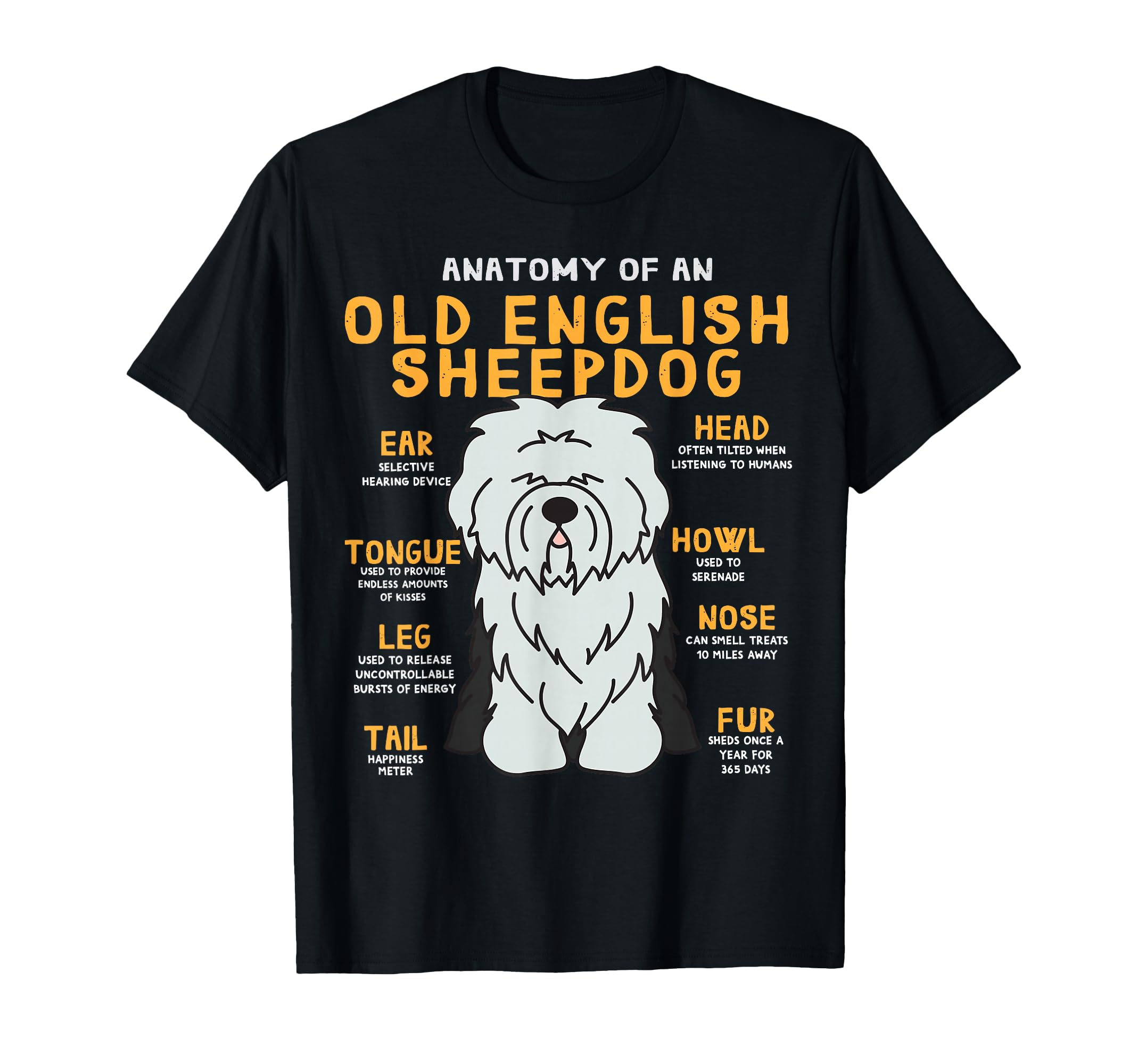 Old English Sheepdog Anatomy Funny Dog Mom Dad T-Shirt