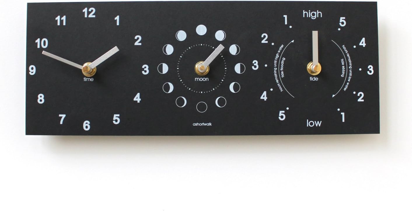 Black Moon Phase, Time & Tide Clock made from recycled paper packaging