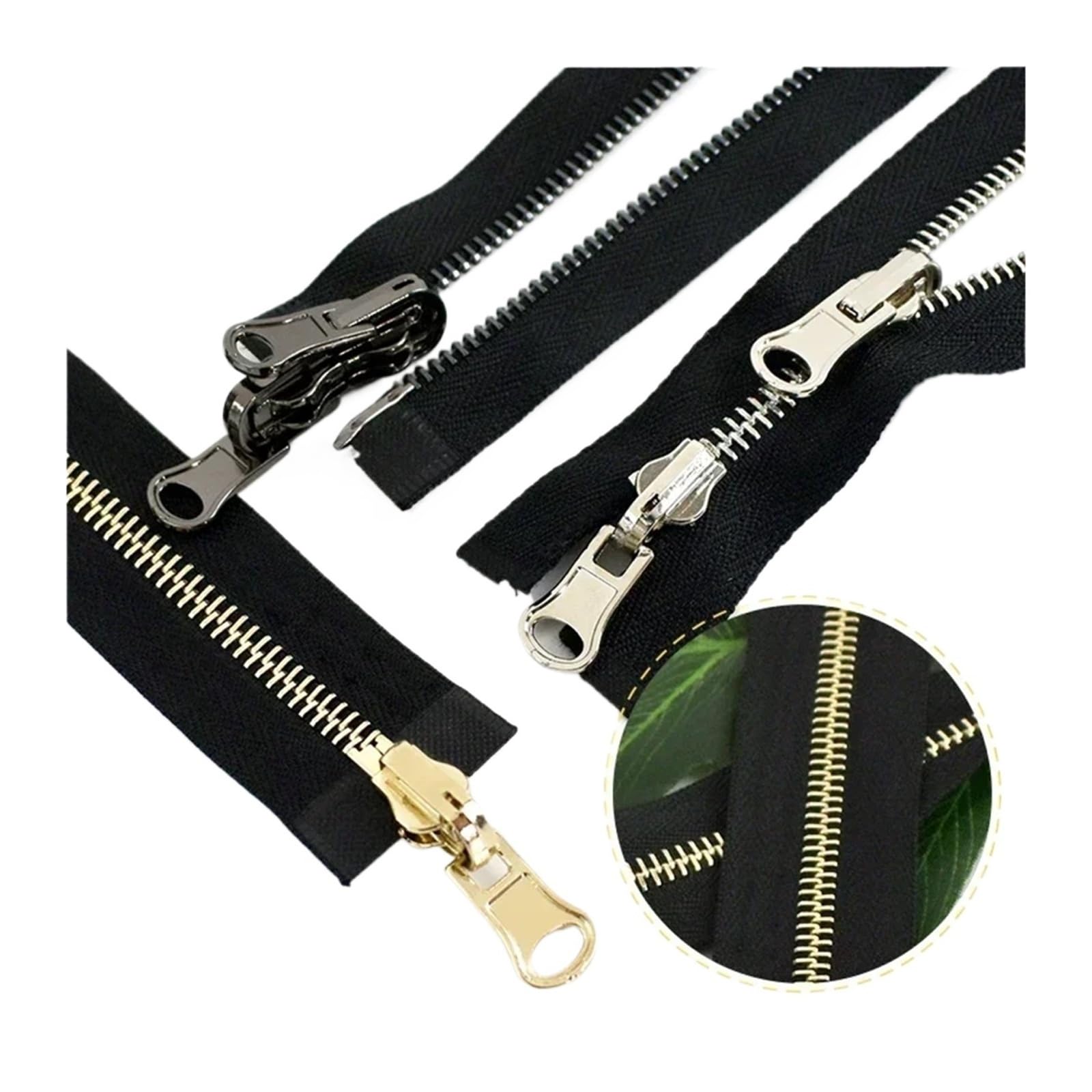 Aqxypas Cremallera metálica giratoria de extremo abierto, deslizador cremalleras reversibles doble cara, accesorios reparación cremallera for costura chaqueta, 5#8#70-100cm(BlackGold,100cm,No8)