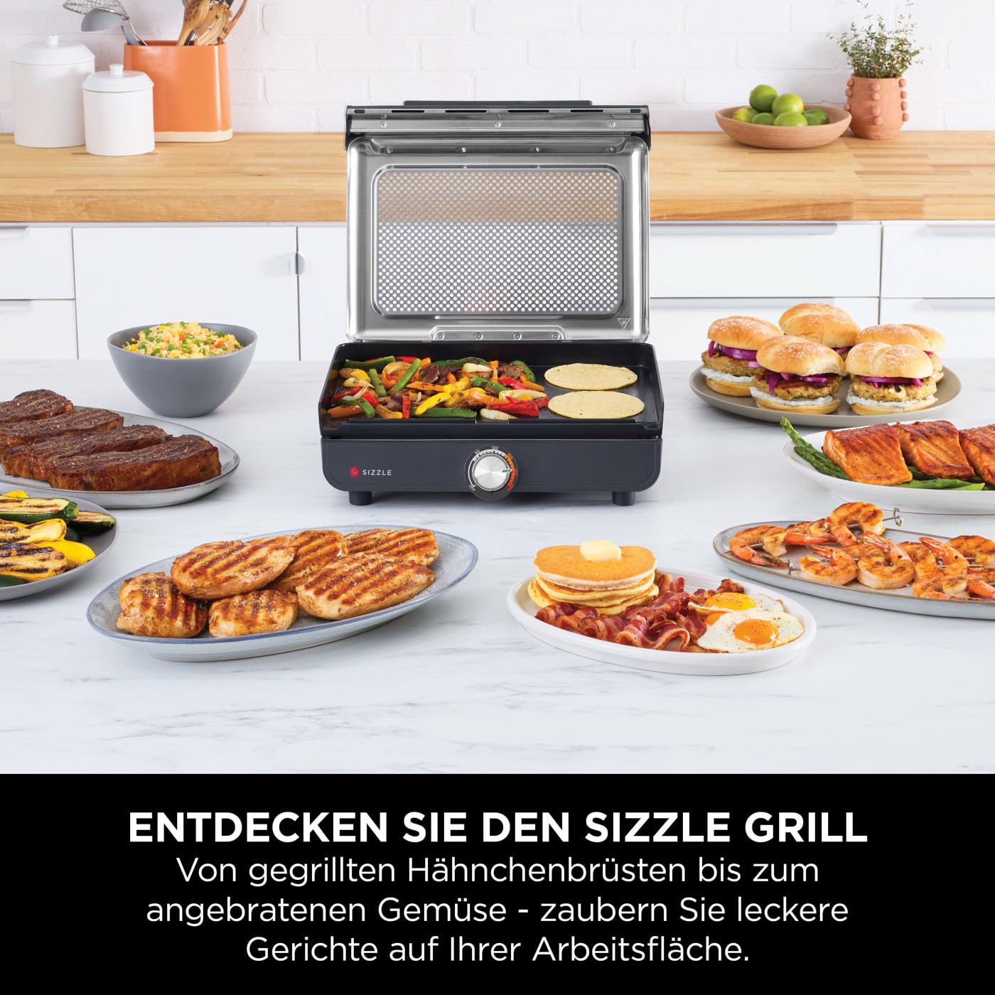 Ninja Sizzle Elektrogrill Indoor & Plancha (Flat Grill Plate) mit Antihaft-Grillplatte – Bild 3
