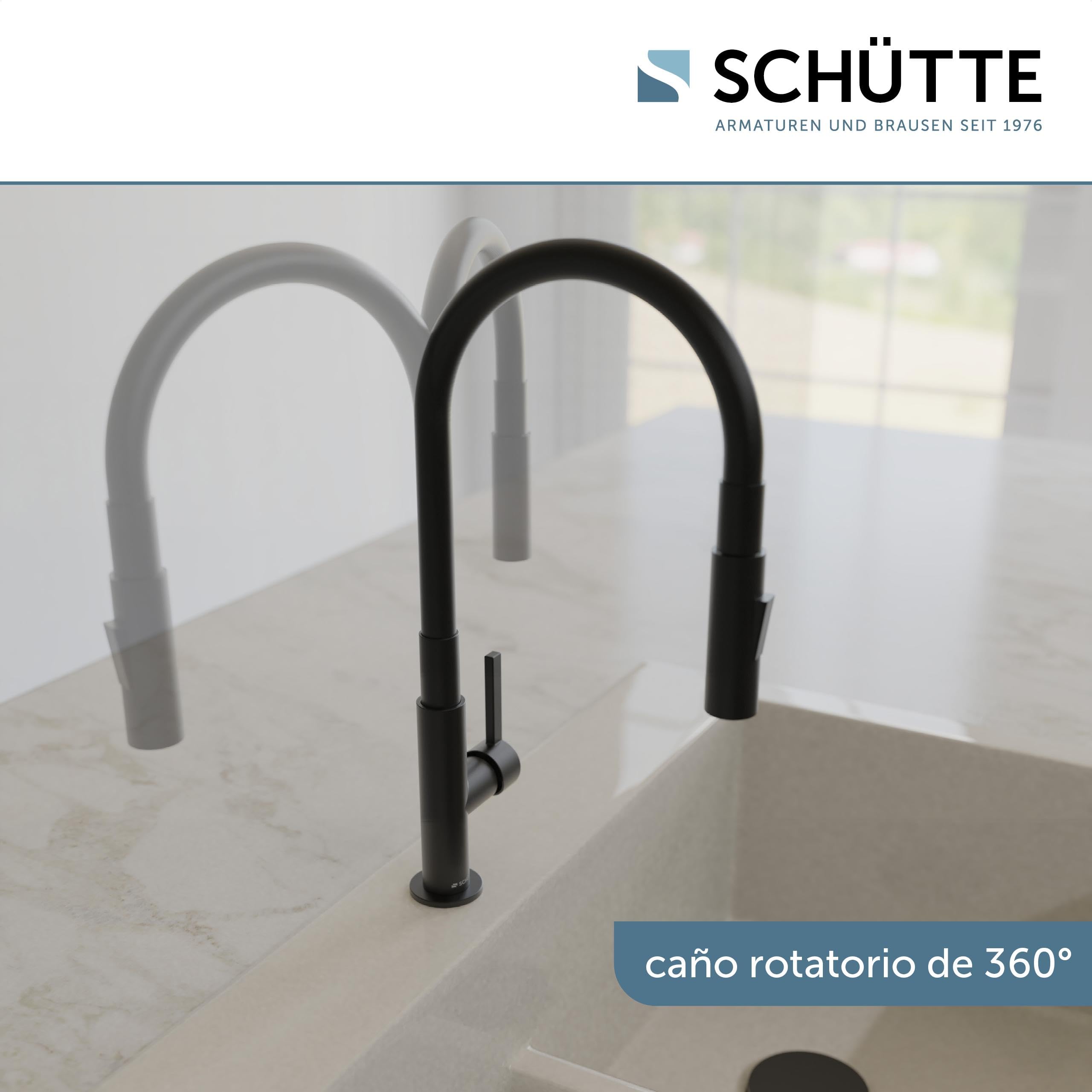 SCHÜTTE GLASGOW 79586 - Grifo flexible para fregadero con función Eco-Click, grifo flexible para la cocina negro, caño con manguera de tacto suave, giratorio 360 grados, grifo de cocina