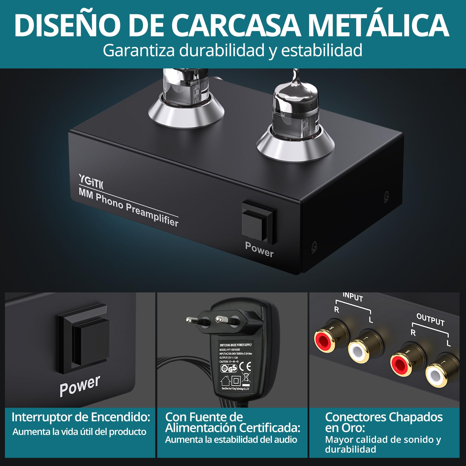 Preamplificador de Fono de Válvulas de Vacío para Tocadiscos MM Preamplificador de Giradiscos Audio Hi-Fi Stereo con Interfaz Chapada en Oro para Altavoces Computadora