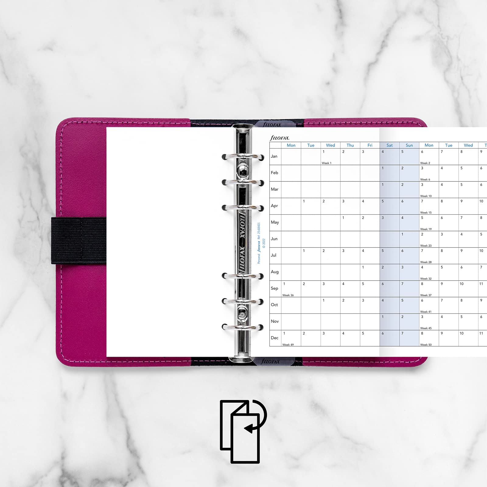 Filofax Nachfüllpackung 2025 – Persönliche Größe, Horizontaler Jahresplaner, Papier, MPN 25-68401, Für Organizer