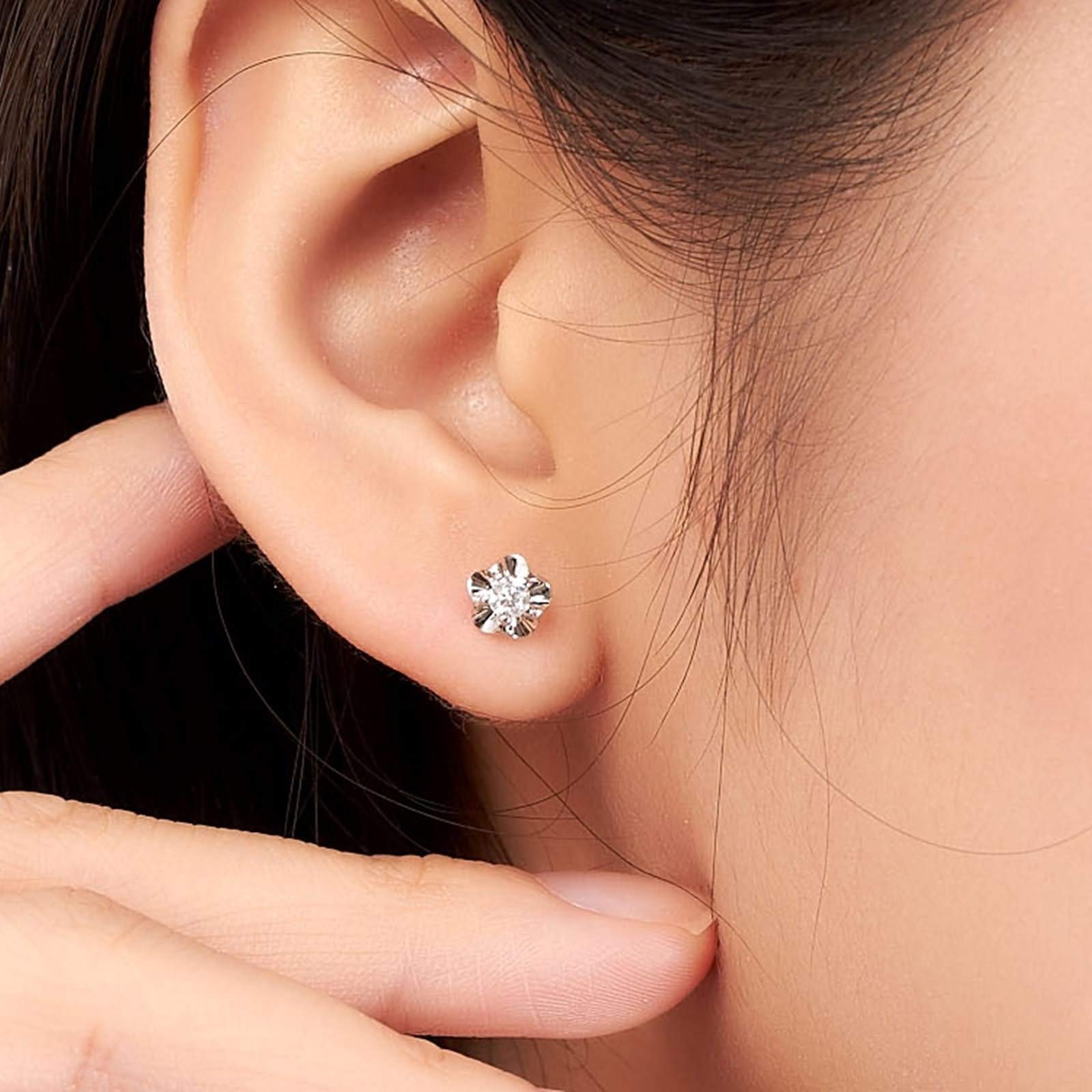 KnSam Echter Goldschmuck Damen Ohrringe aus 18K Weißgold, Blumen Form mit Diamant Damenohrringe Abendschmuck Ohrstecker