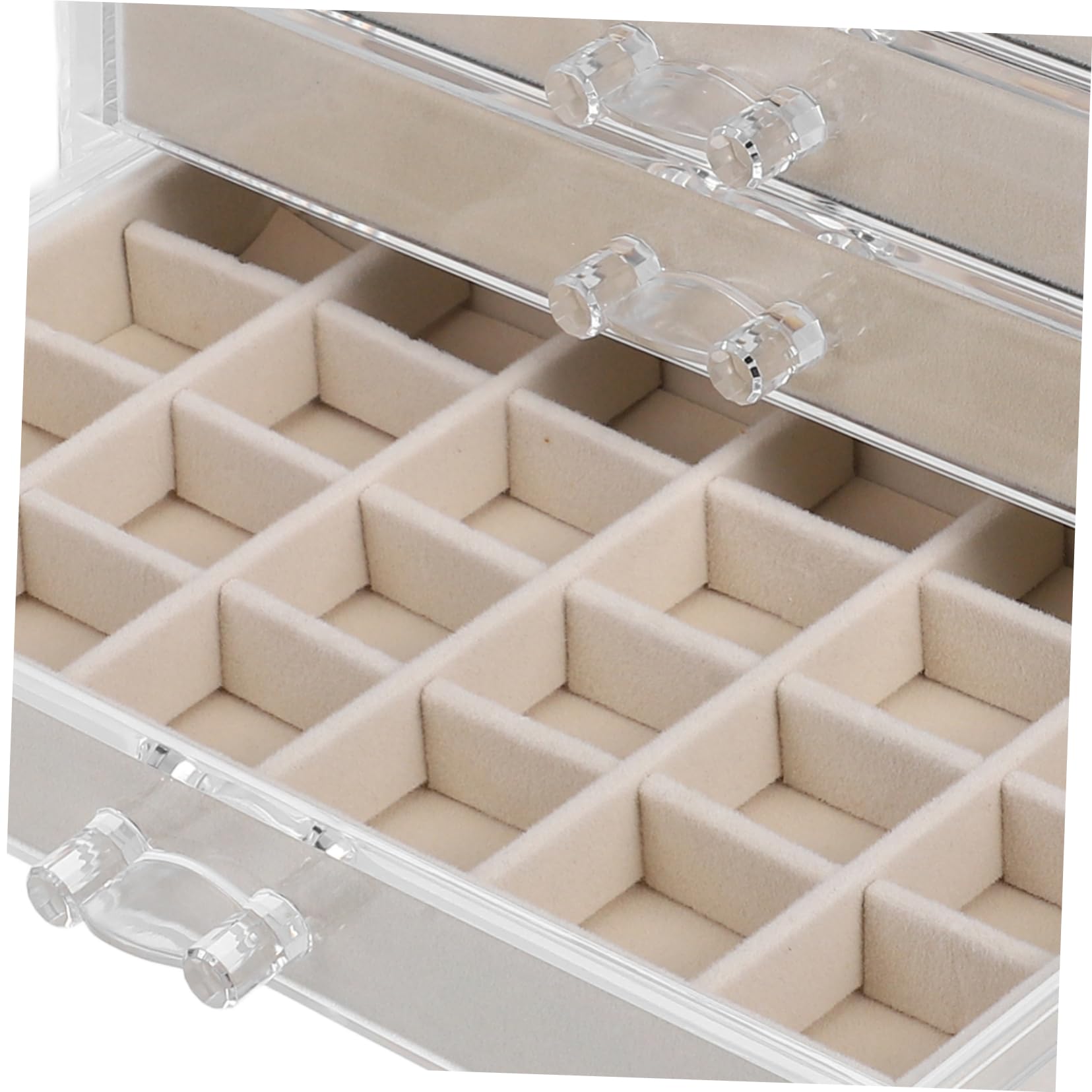 Portagioie in Acrilico con 5 Cassetti, Beige, Organizer | Struttura Multilivello, Grande Capacità, Design Raffinato e Minimale, Uso Multifunzione per Contenere Oggetti