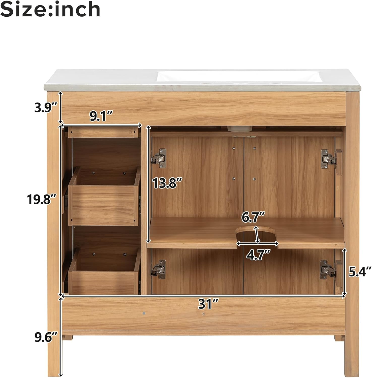 Mirightone 36" Bathroom Vanity with Sink, Bathroom Vanities with Left Offset Sink, 36 Inch Single Sink Bathroom Vanity with Soft-Close Doors & Drawers, Adjustable Shelf (Wood)