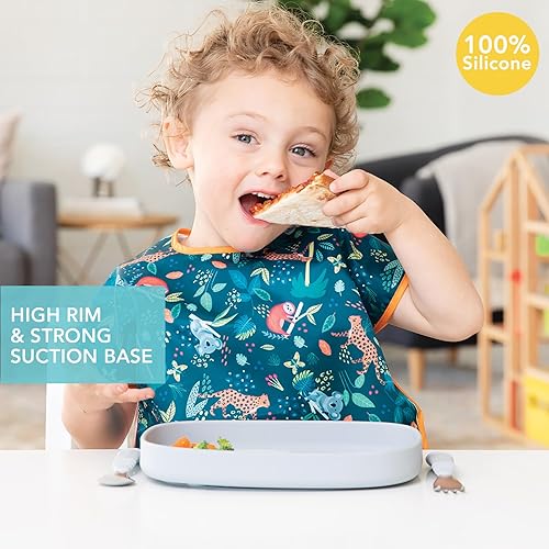Miniatura 2 de Bumkins Plato de succión para niños pequeños y bebés, bandeja grande de silicona para niños grandes, se adapta a la mayoría de sillas altas,