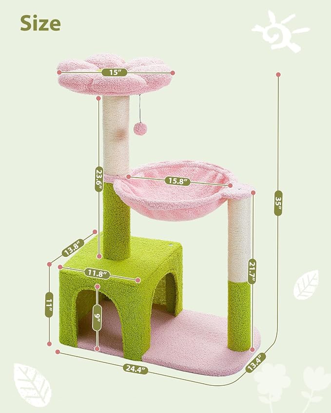 Árbol para gatos con hamaca metálica y rascador rosa miniatura 7