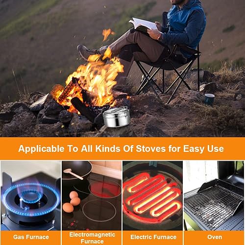 1200 ml round lunch box, stainless steel, leak-proof bento box lunch box, metal lunch box, adult stainless steel, camping pot, lunch box with handle, for snacks, cereals, soups, main meals - 6