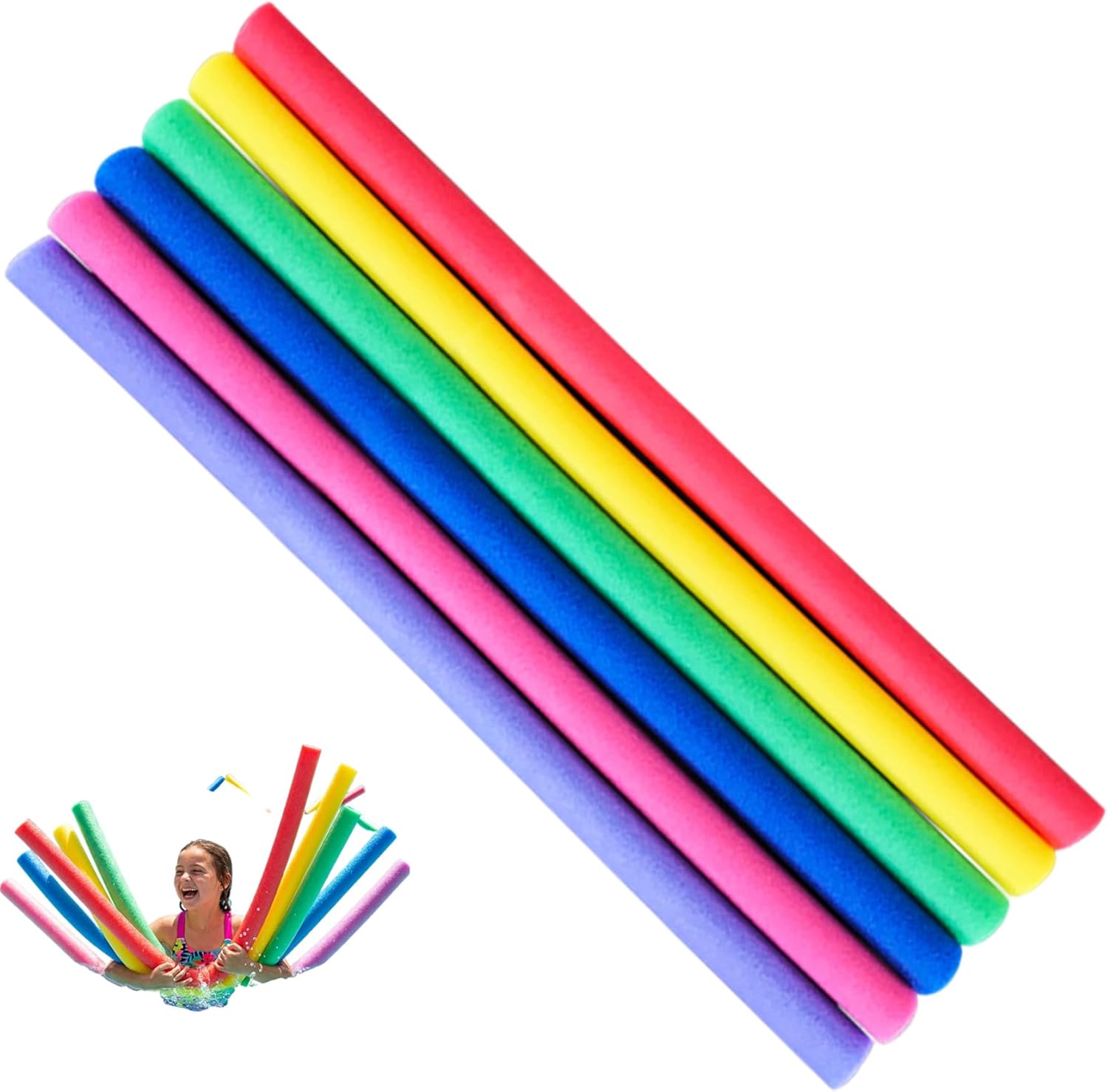 Pool Noodles, 6-Pack Colorful Swimming Noodles - 59 Inch Long Hollow Core Foam Floats for Pool, Lake, Water Fun, Exercise & DIY Crafts, Summer