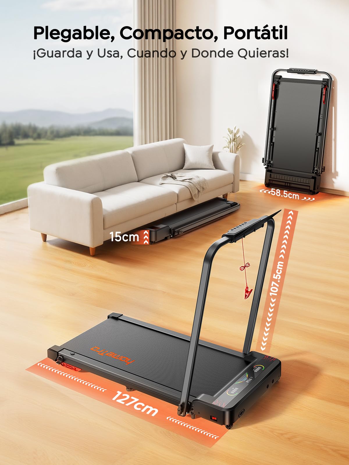 HOMETRO Cinta de Correr y Andar Plegable, Cinta Eléctrica 5 en 1 con 9% Inclinación Alta, 2.5HP (12 km/h), Walking Pad Inteligente con App y Bluetooth, Gym en Casa