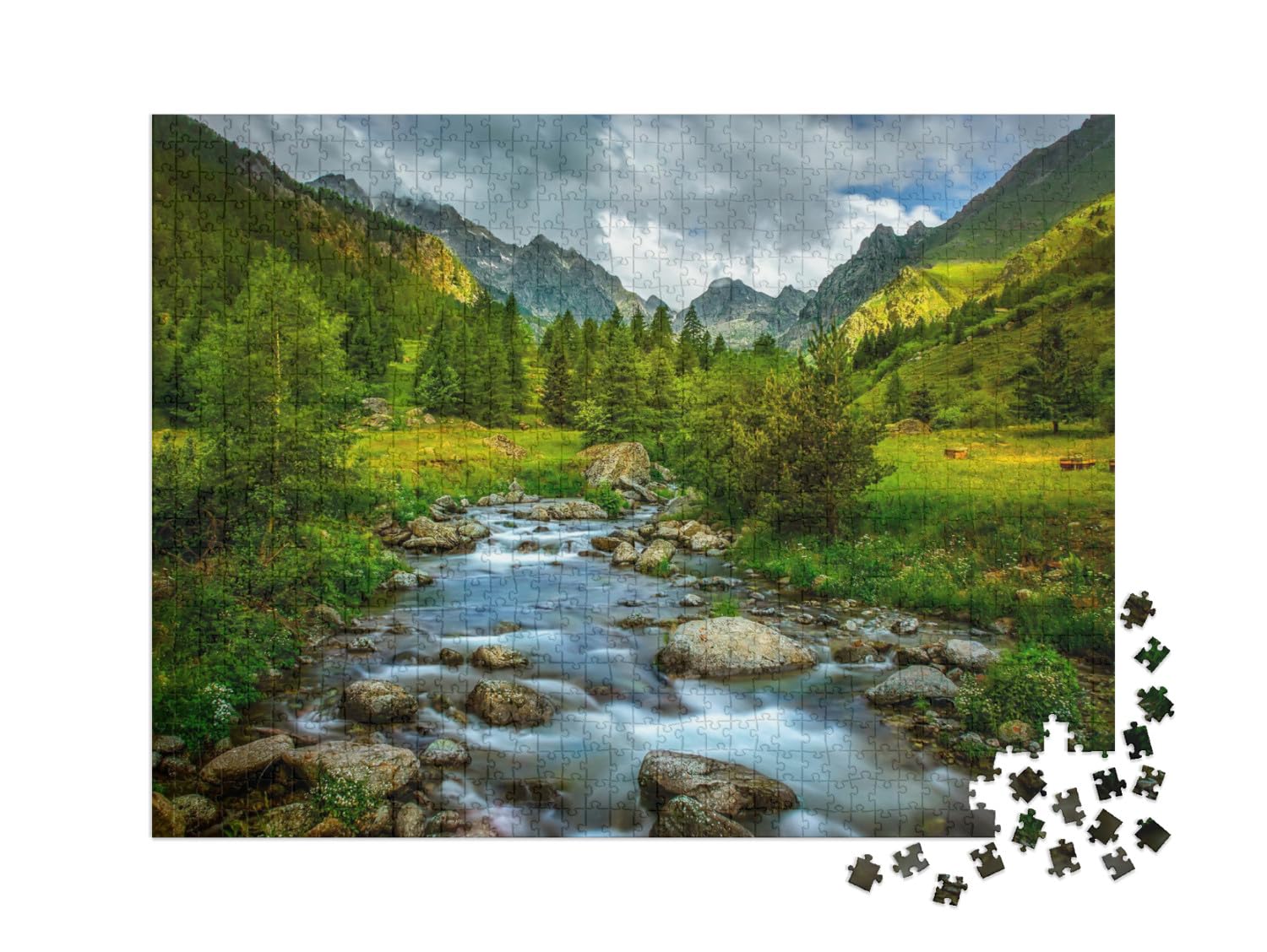 Puzzle 1000 pièces XXL « Paysage de Montagne avec vallée et rivière »