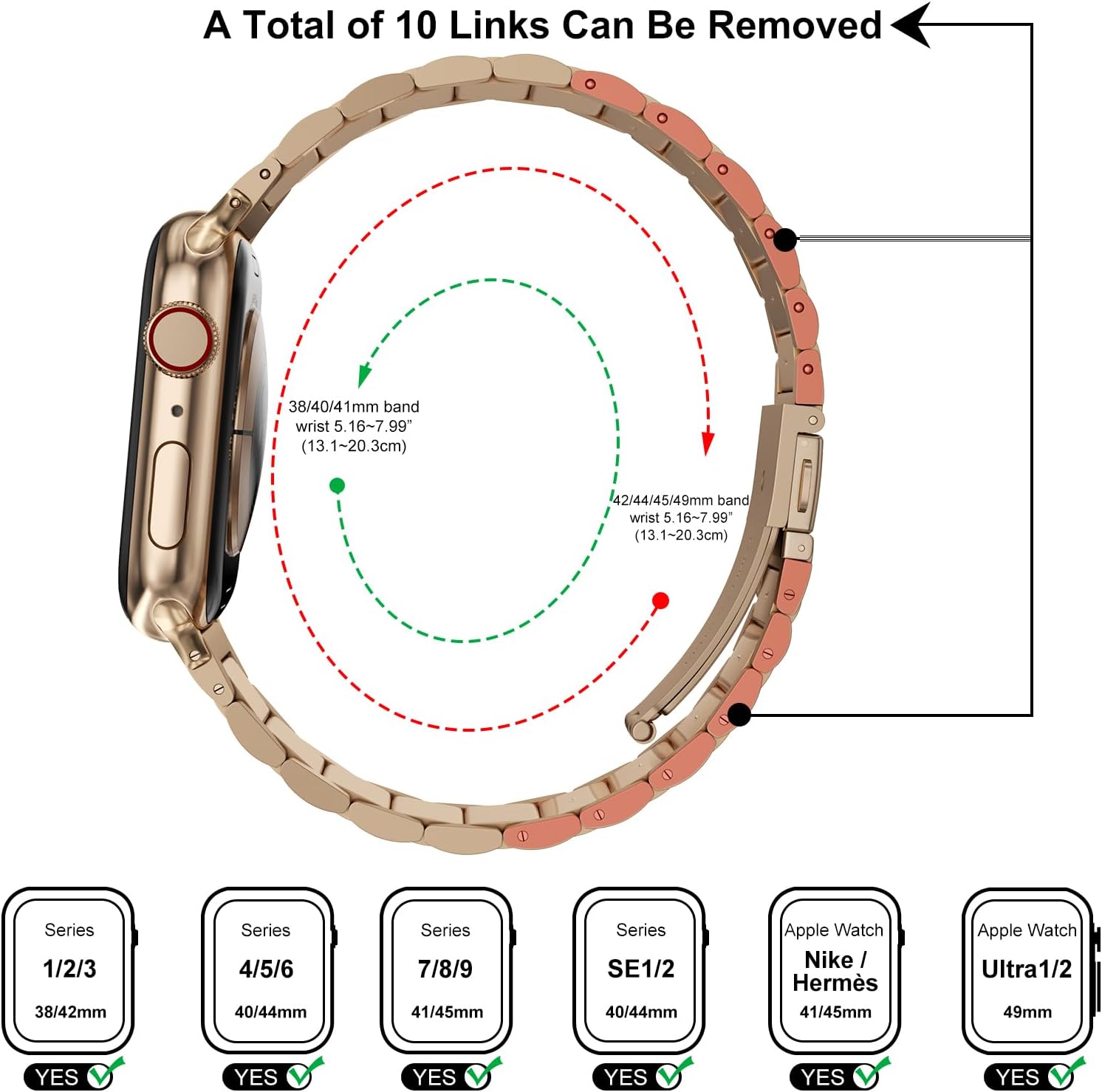 Metal Watch Bands for Apple Watch Ultra 2 Ultra SE Series 9/8/7/6/5/4/3/2/1, 38mm 40mm 41mm 42mm 44mm 45mm 49mm Universal Stainless Steel Straps for Women and Men