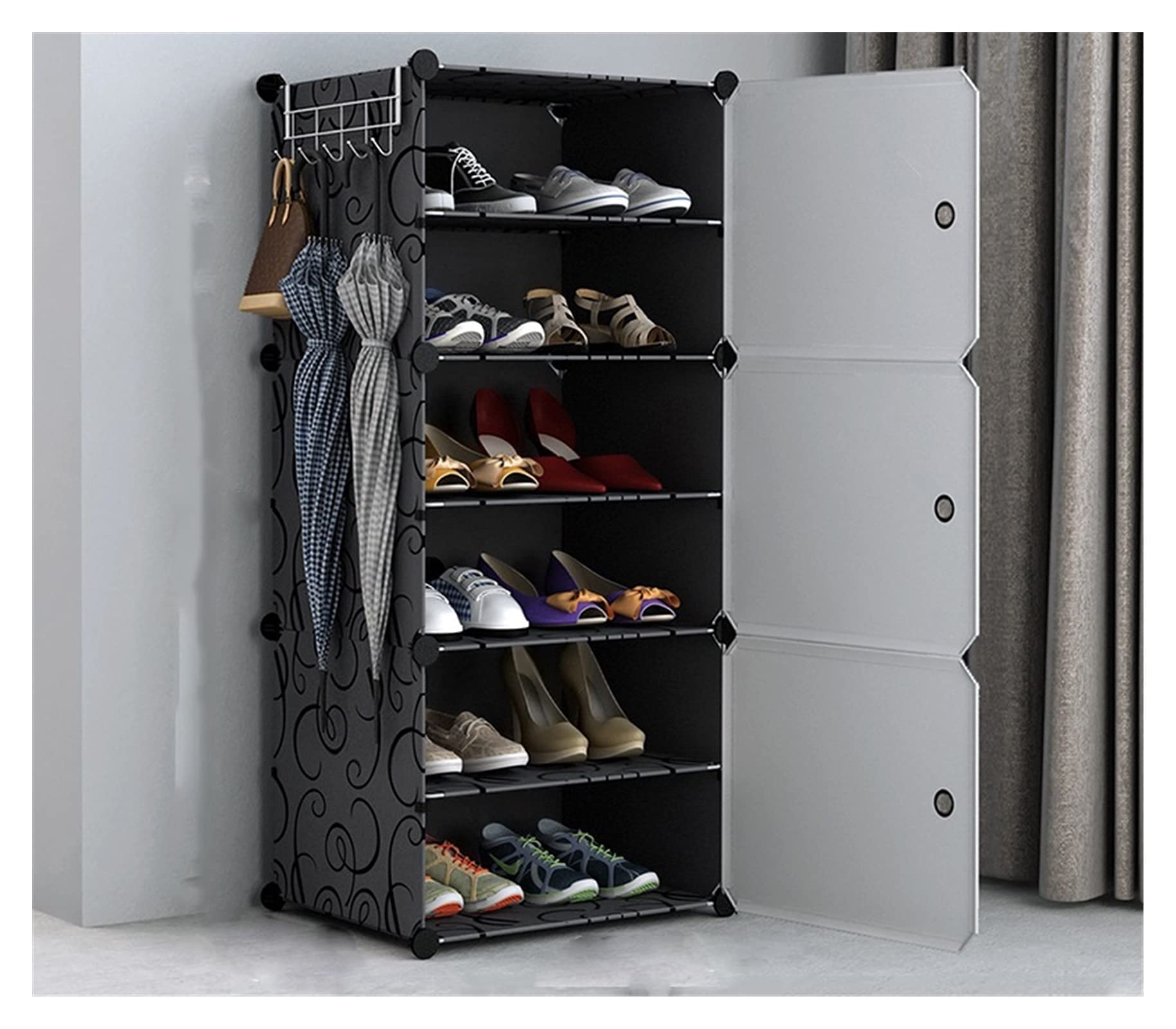 Shoe Rack Multi-Layer Shoe Rack, Multi-Cubic Shoe Cabinet, Household DIY Storage Box, Closet, Shoe Rack with Umbrella Stand/Black 1-6