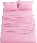 Ghooss Pink Bed Sheet Set with Deep Pocket,Super Soft Microfiber Bedding-Breathable,Warm,Wrinkle,Fade Free,Hypoallergenic 4 Piece Bedding Sheet Sets(Queen,Pink)