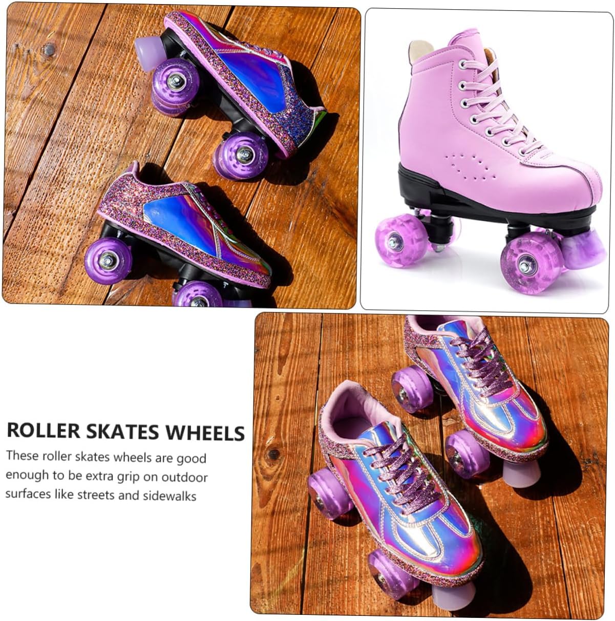 BESPORTBLE Roller Skates Wheel Set 4pcs Light-up Quad Skate Wheels Pink Purple Iridescent Glitter for Outdoor Replacement Skateboard Accessories