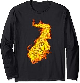 Saxofón Sobre El Fuego Regalo Amante Del Saxofón Manga Larga