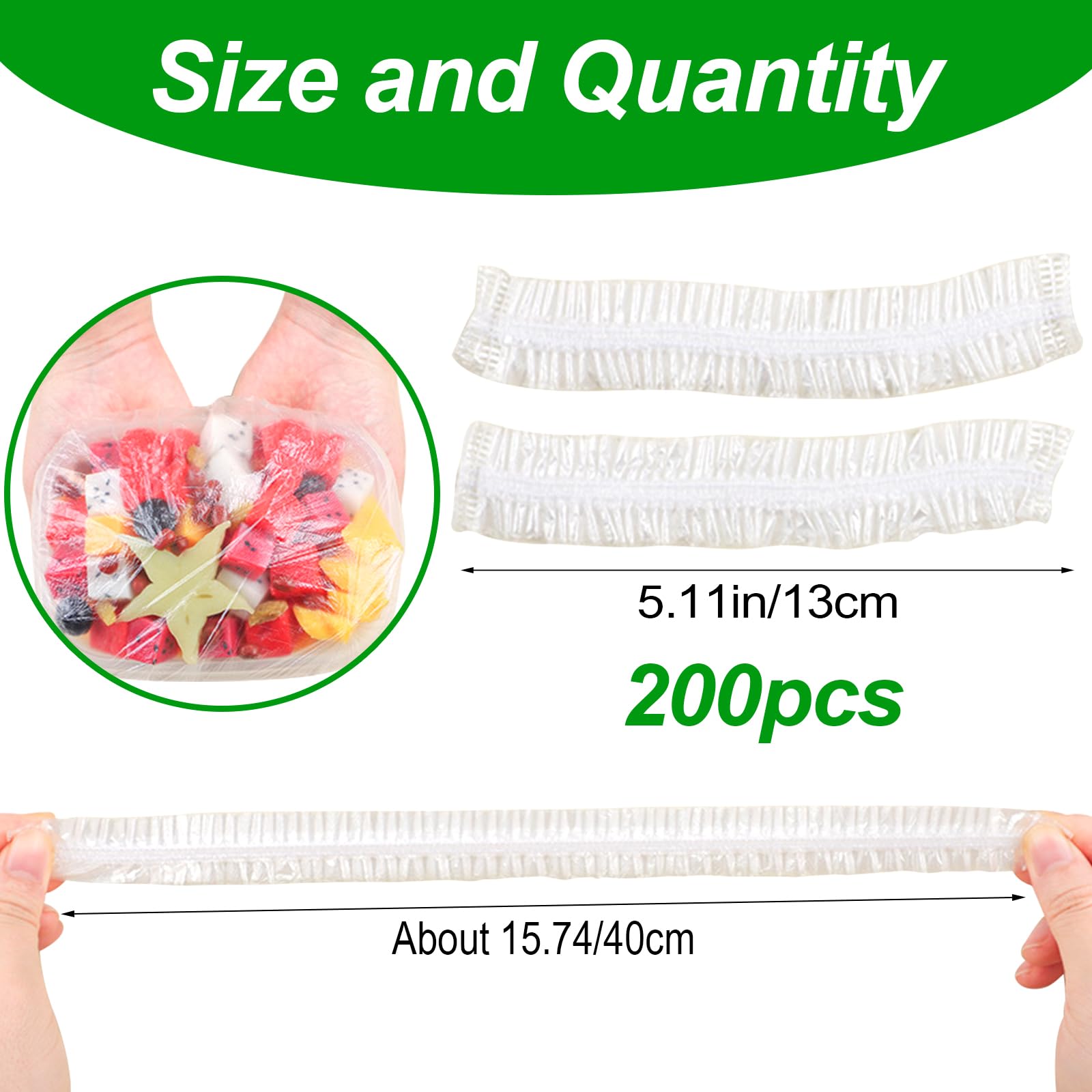 200 Sacchetti Conservazione Alimenti - Elastici Trasparenti, Riutilizzabili, Per Frutta E Cibo