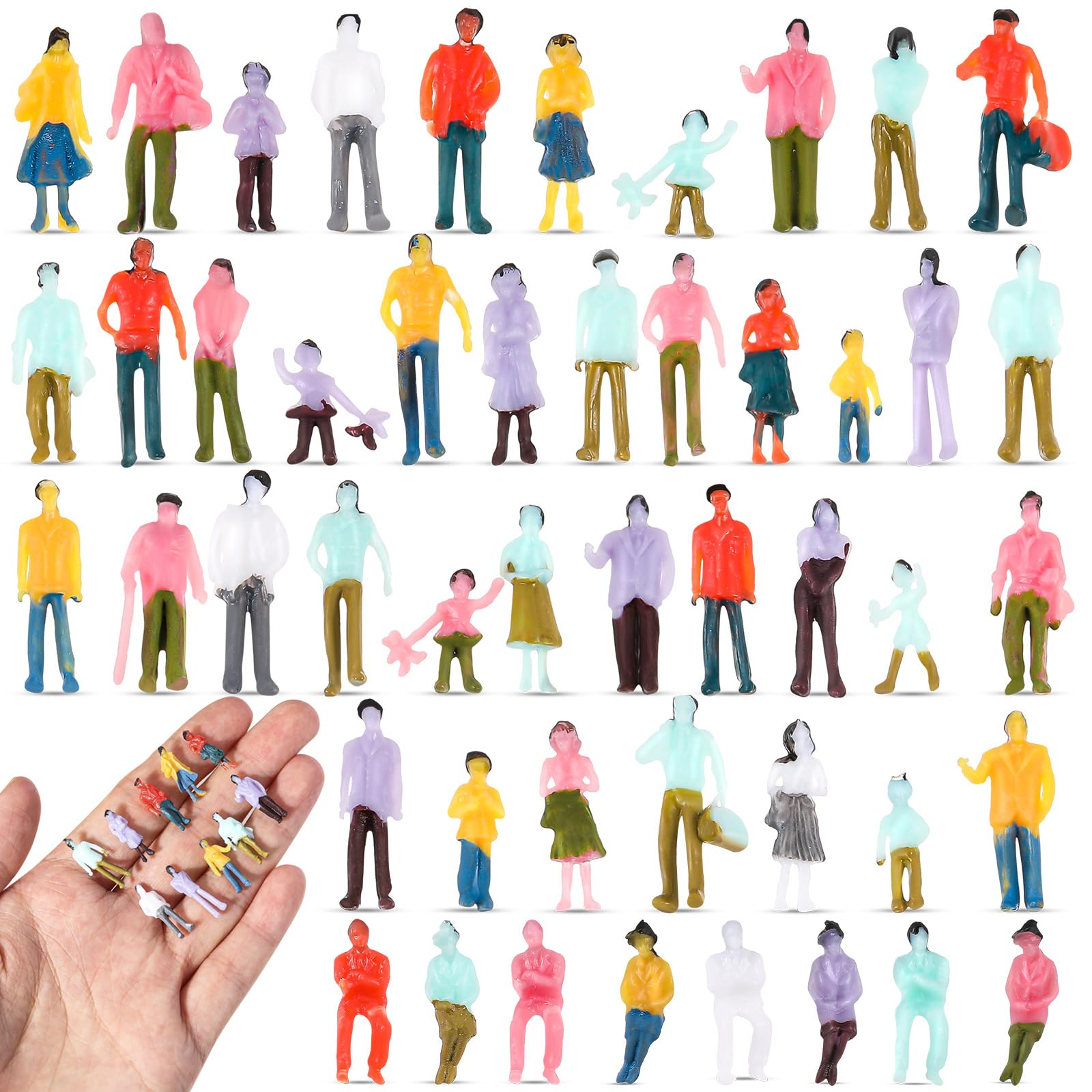 Namalu 50 Pcs Mini Figurines 1: 100 Scale 0.79 Inch Sitting and Standing Plastic Miniature Assorted Poses Architectural Painted Tiny People Model for Model Trains and Miniature Scenes โ image 1