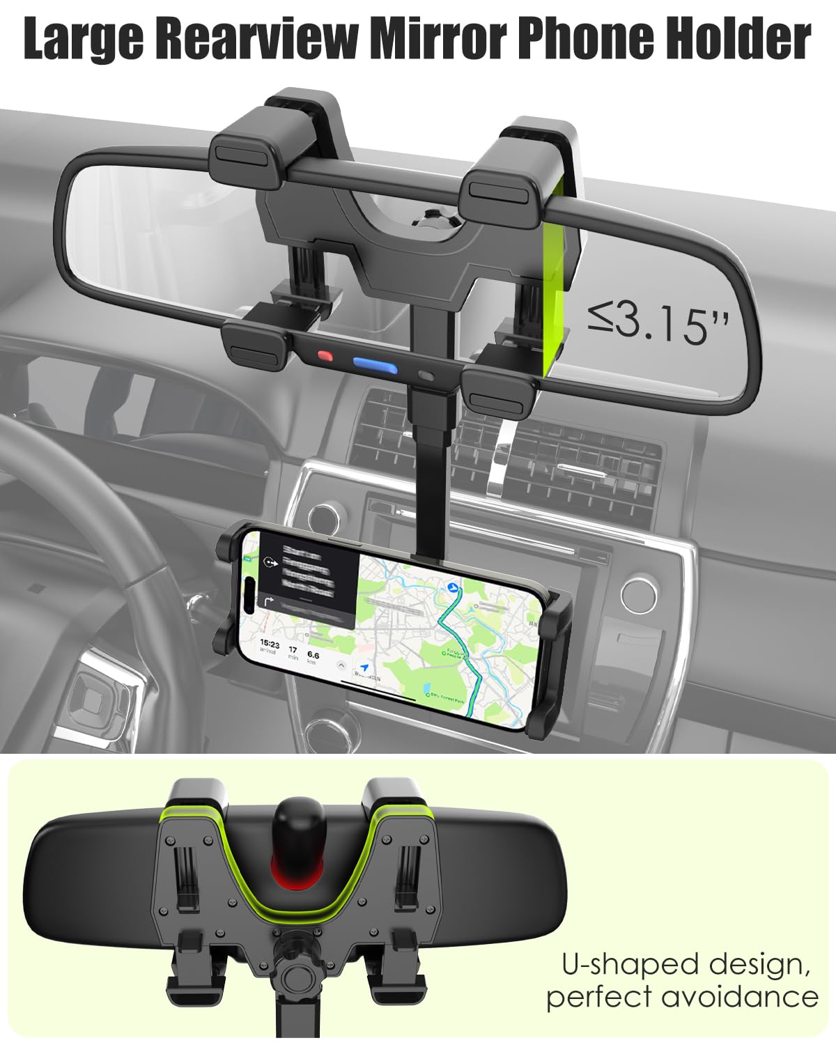 Specchietto retrovisore per auto con supporto per cellulare