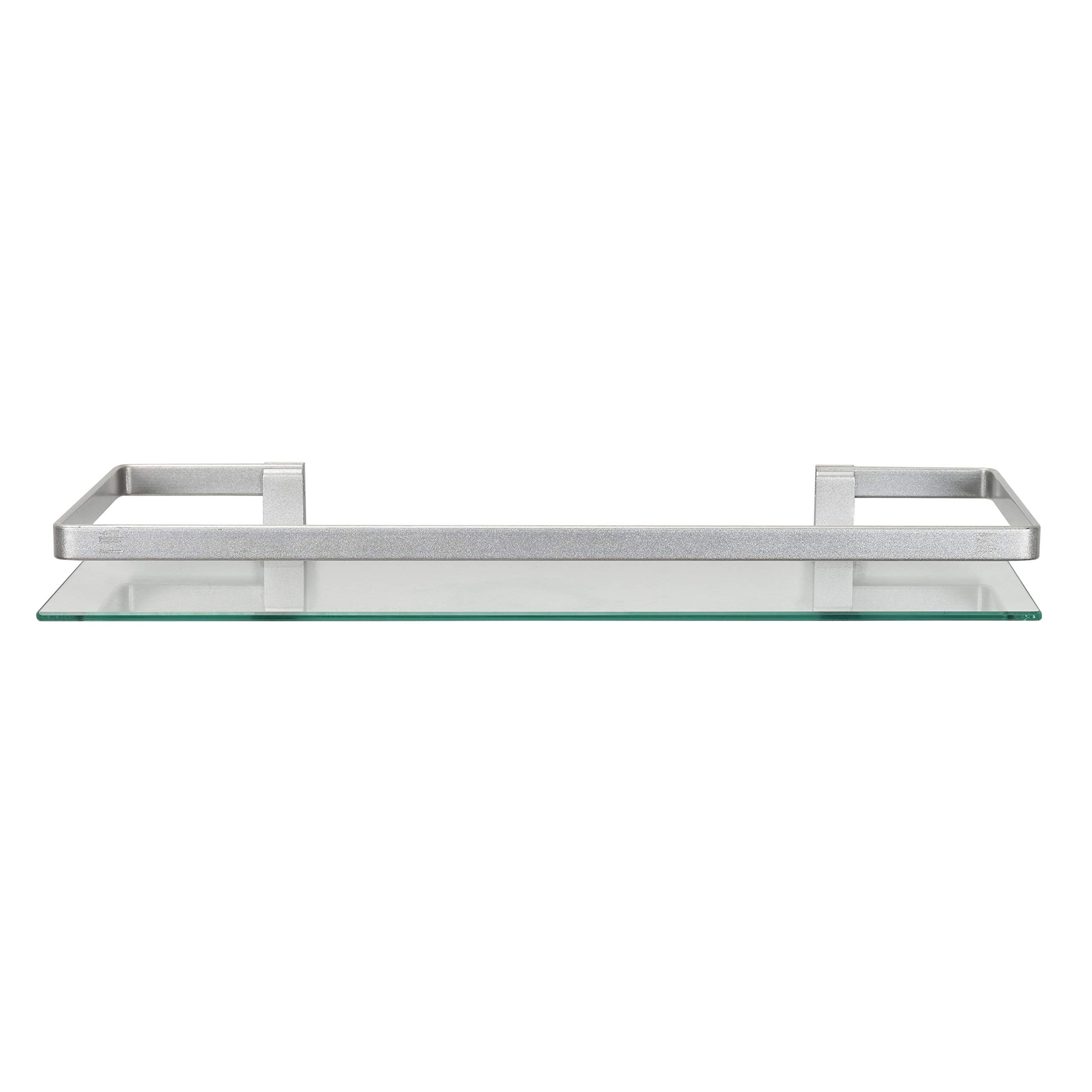 Danya B. Floating Wall Mount Tempered Glass Bathroom Shelf with Brushed Chrome Rail - Clear