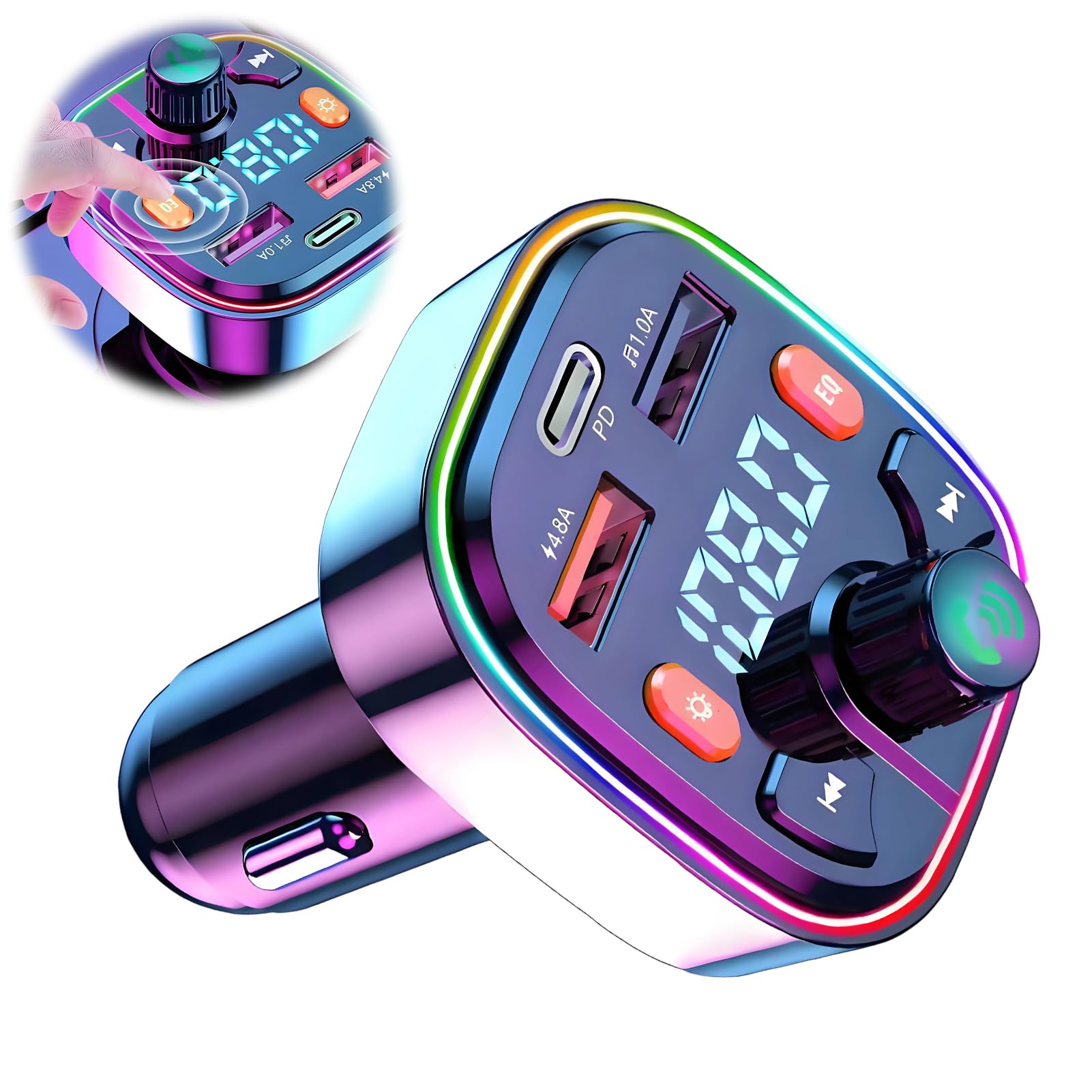 Bluetooth FM Transmitter for Car, Q5 Adapter [Type-C PD20W and QC 3.0] | Bluetooth Adapter for Car Radio MP3 Car Charger for 2 USB and Type C, Supports Hands-Free Calling