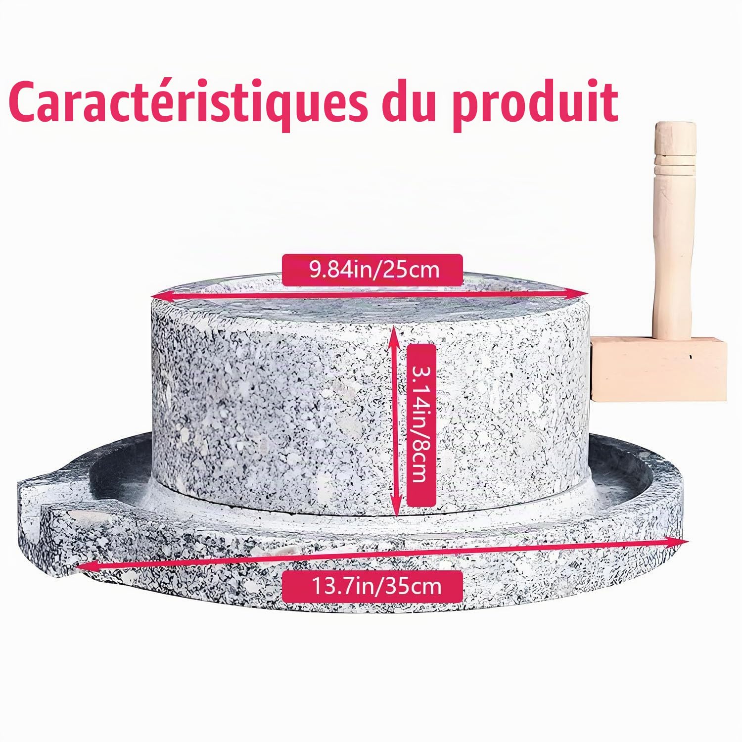 Yinian Broyeur manuel en pierre, petit broyeur à épices, petit broyeur à café, moulin à céréales humide/sec pour céréales, haricots et orge, avec cadre en bois (taille : 35cm)