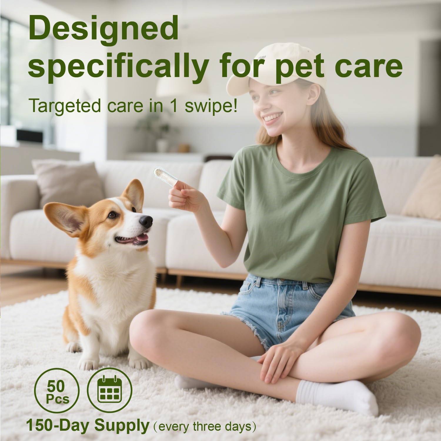 Dog Ear Finger Wipes for Dogs & Cats, Thicker Dog Ear Cat Ear Cleaner Wipes, Dog Ear Infection Relief to Relieve Ear Itching, Remove Ear Wax, Dirt, Smelly - Fresh Green Tea Scent - image 6
