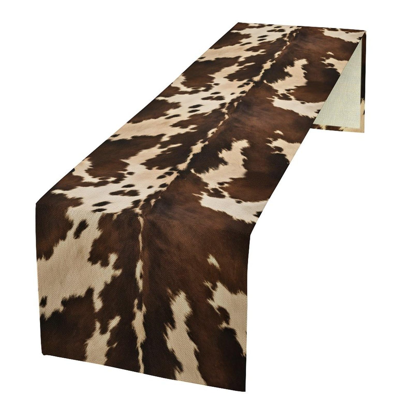 Cow Skin Print Table Runner, Western Rustic Cottage Country Farm Animal Fur Skin Pattern Black Cowhide Print Dinner Runner for Home Kitchen Dining Table Decoration 13"x108"