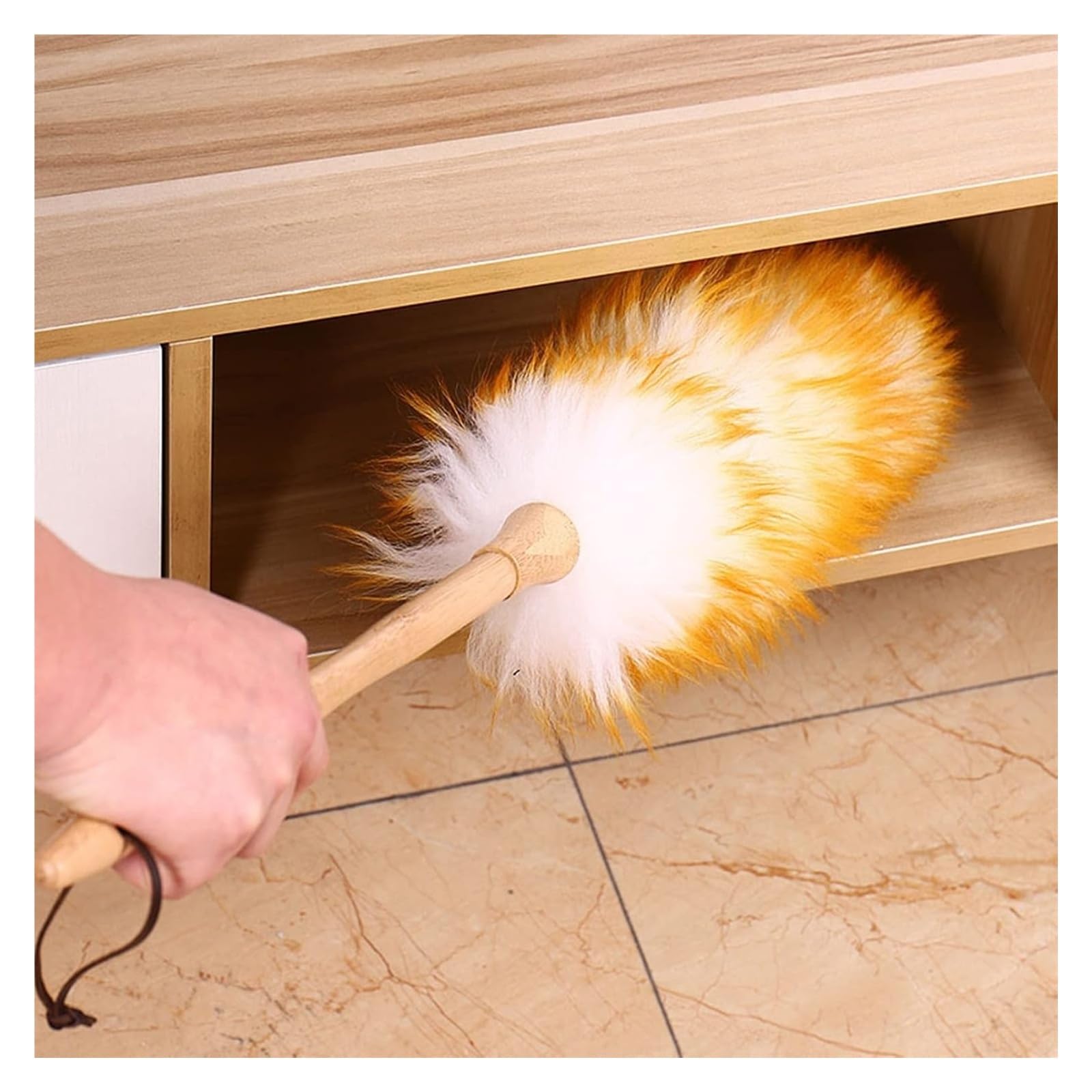 Spolverino in lana d'agnello con manico in legno, efficace per la pulizia delle persiane e la pulizia della casa, per spolverare e lavori domestici, strumento di pulizia di alta qualità per una casa