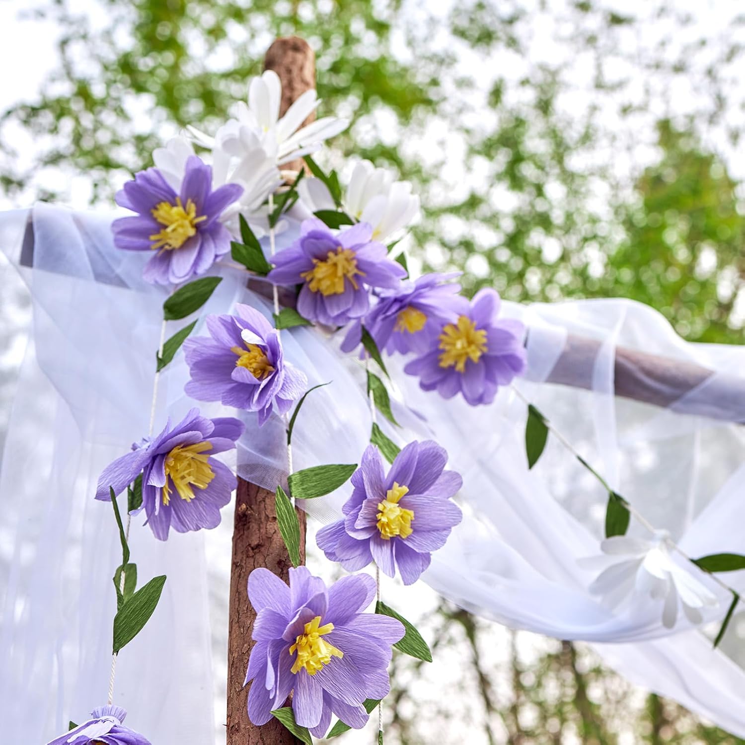 2PCS Paper Flower Garland, Paper Leaves Banner Vine Flowers with Green Leaves Crepe Flower Garland Decorations for Wall Anniversary Wedding Birthday Arch Decor-Purple - Image 9